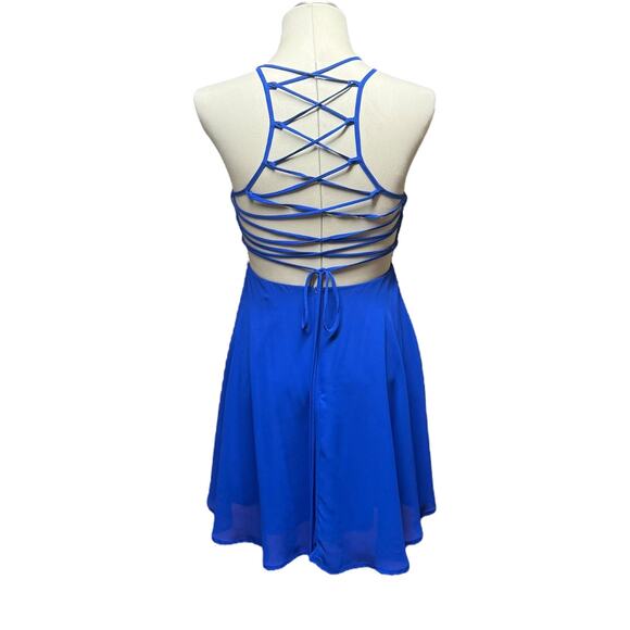 Lulu's Strappy Back Mini Dress Blue Medium - Picture 3 of 4